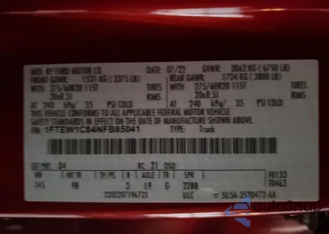 2022 Ford F150 Supercrew z USA, uszkodzony, nr VIN 1FTEW1C84NFB85041